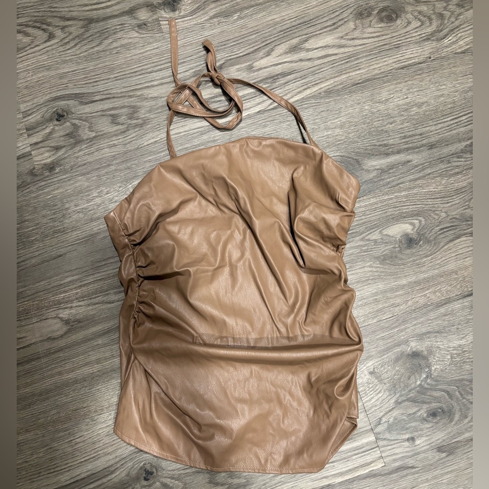 ⭐️Topshop Tan Faux Leather Halter Top 6 NWT